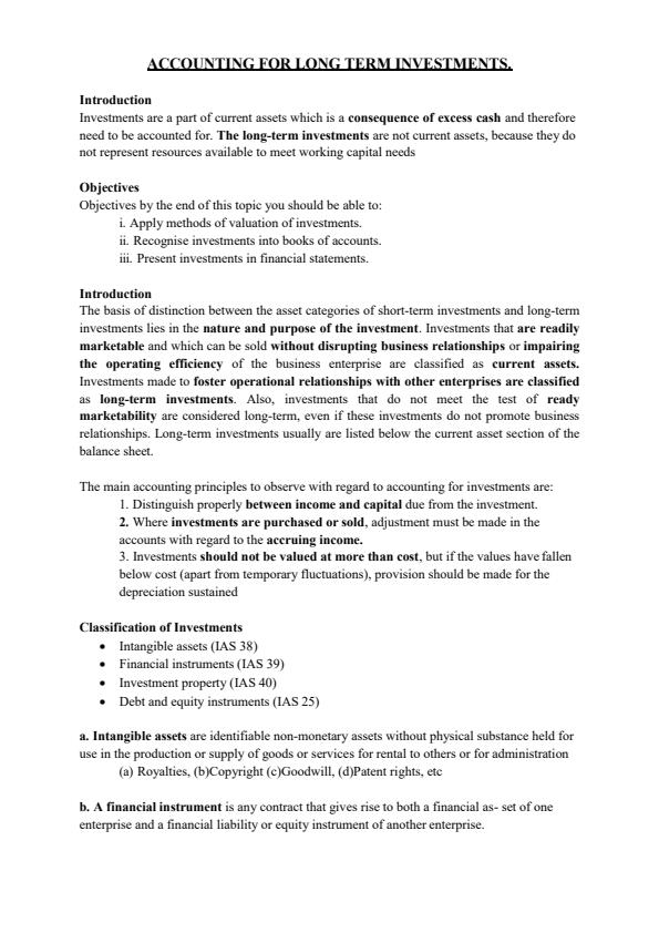 Page 1 – Accounting For Long Term Investments Notes – Kenyaplex