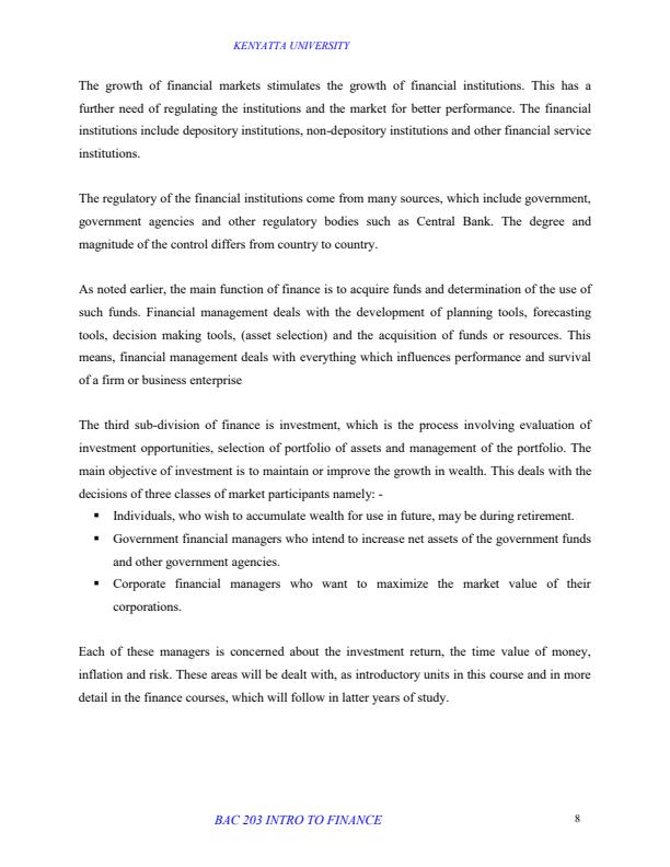 Page 2 – BAC 203: Introduction to Finance Notes – Kenyaplex