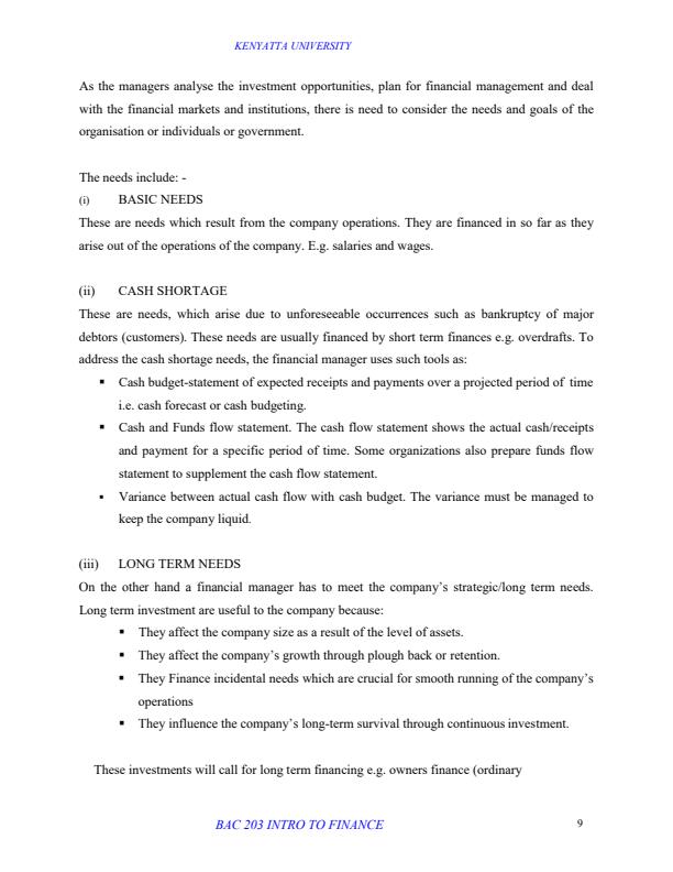 Page 3 – BAC 203: Introduction to Finance Notes – Kenyaplex