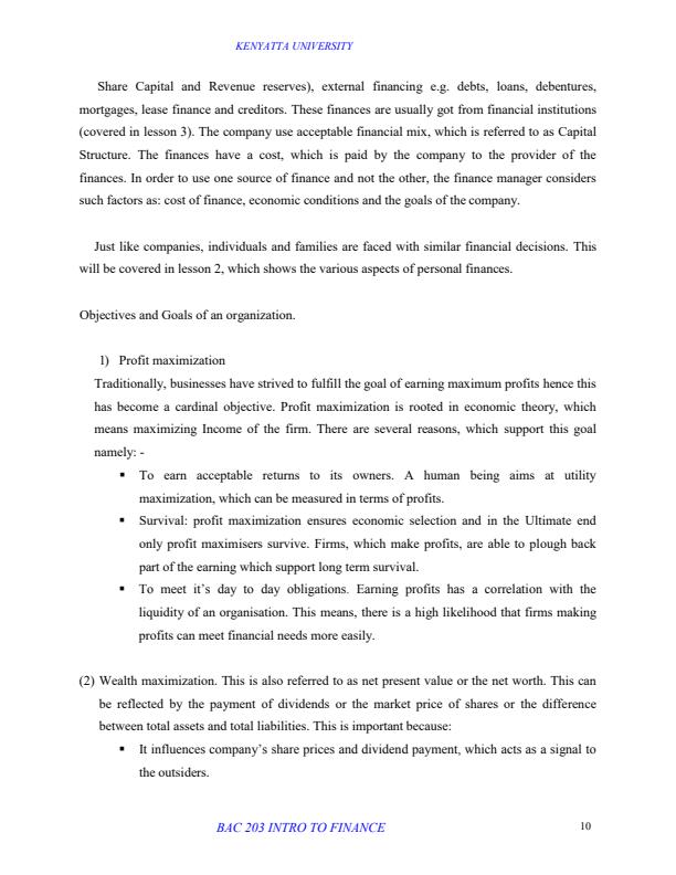 Page 4 – BAC 203: Introduction to Finance Notes – Kenyaplex
