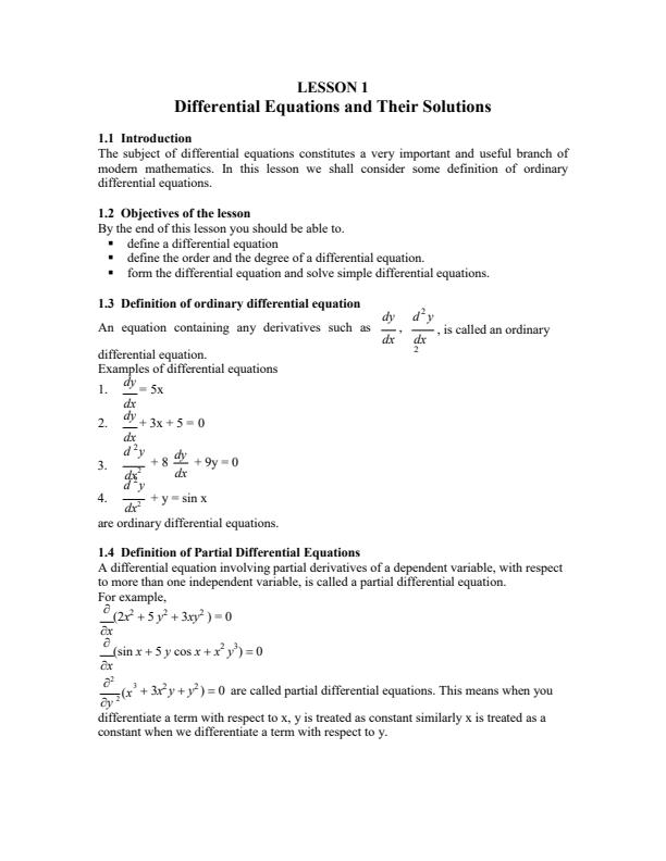 Page 1 – SMA 335: Ordinary Differential Equations Notes – Kenyaplex