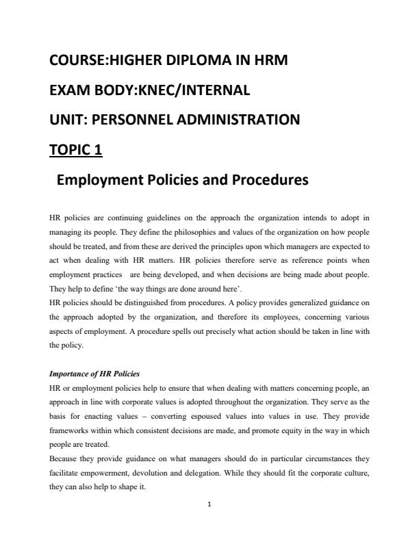 Page 1 – Personnel Administration Notes – Kenyaplex