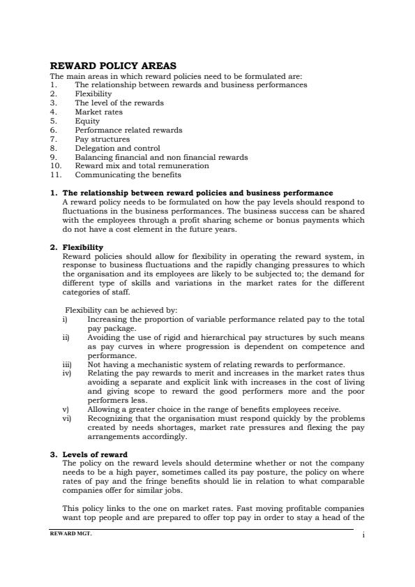 Page 1 – Reward Management Notes For Higher Diploma in Human Resource Management – Kenyaplex