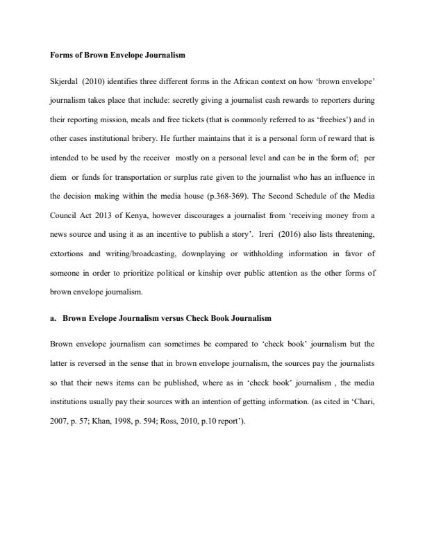 Page 2 – Communication Ethics Notes: The Practice of Ethics and Brown Envelope Journalism – Kenyaplex