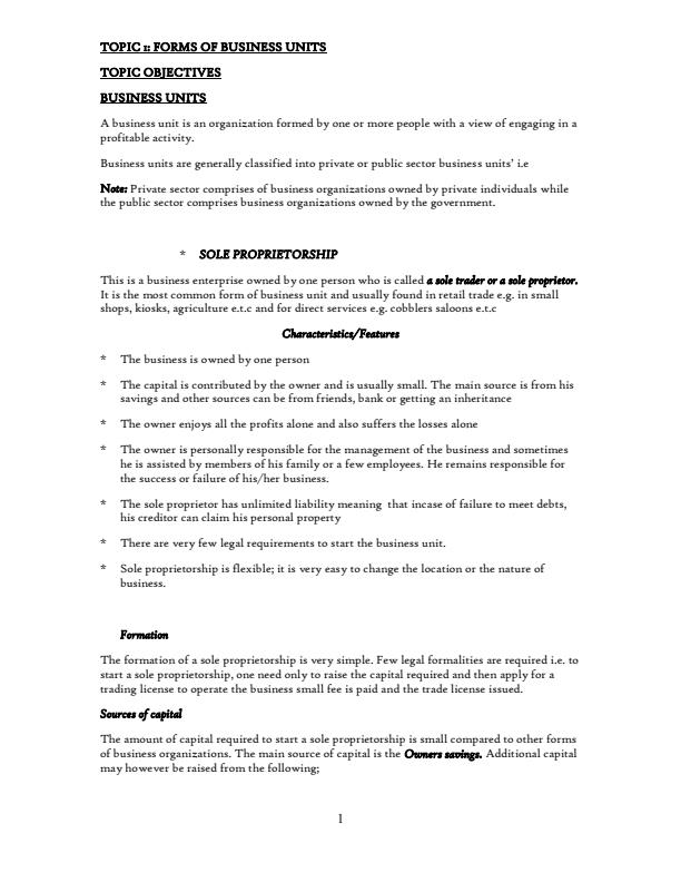 Page 1 – Notes for Business Studies Form 2 – Kenyaplex