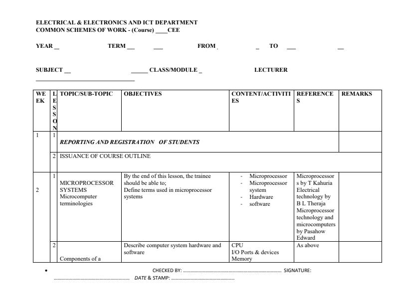 Page 1 – Microelectronics Schemes of Work for Craft Certificate in Electrical and Electronics engineering module II – Kenyaplex