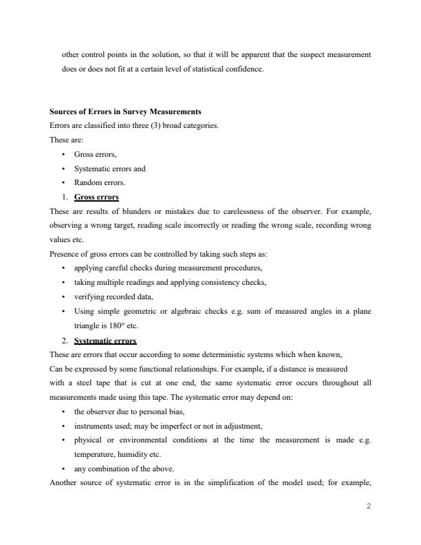 Page 2 – Surveying II Notes on Errors and Accuracy – Kenyaplex