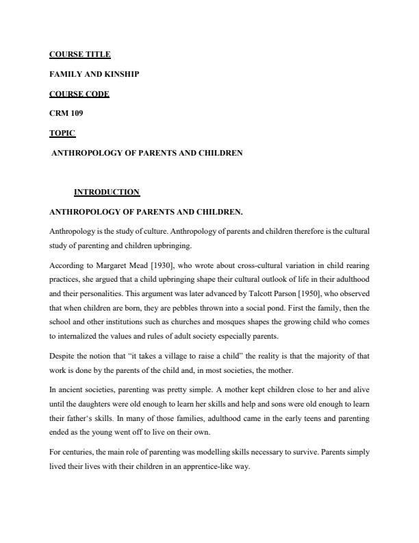 Page 1 – CRM 109 - Family and Kinship: Anthropology of Parents and Children – Kenyaplex