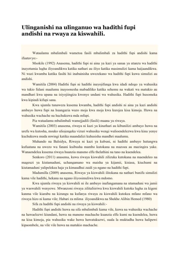 Page 1 – Ulinganishi na ulinganuo wa hadithi fupi andishi na riwaya za kiswahili. – Kenyaplex