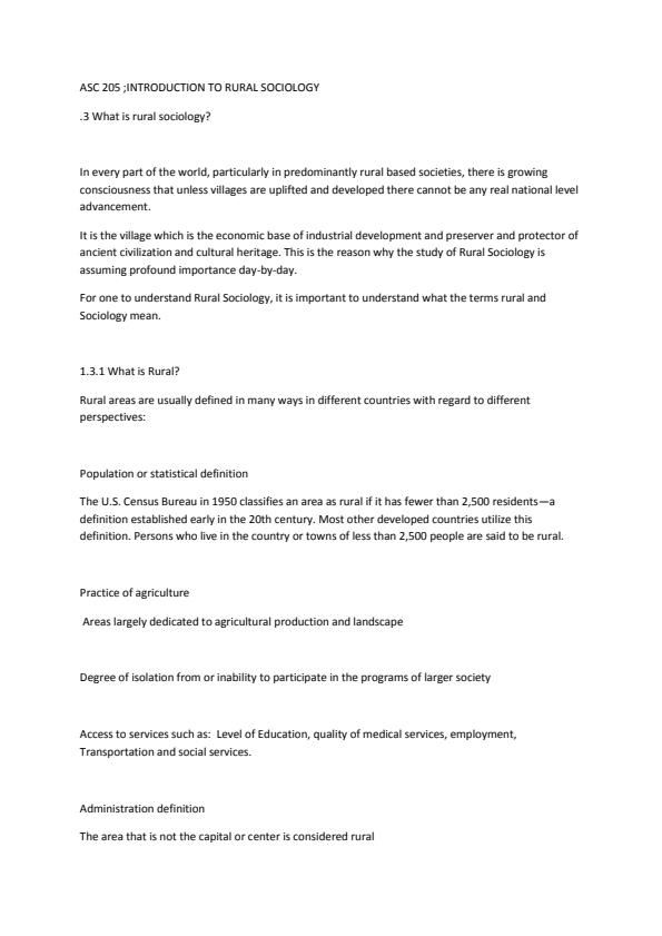 Page 1 – ASC 205: Introduction to Rural Sociology Notes – Kenyaplex