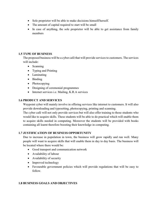 Sample Cyber Cafe Business Plan Diploma Level 6824