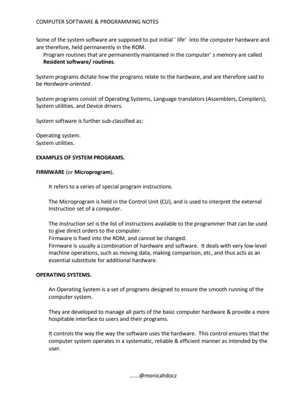 Page 3 – Computer Software and Programming Notes – Kenyaplex