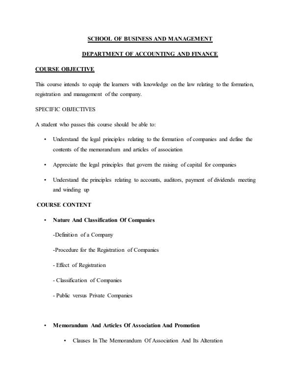 Page 1 – Company Law Notes BBM: 4th Year – Kenyaplex