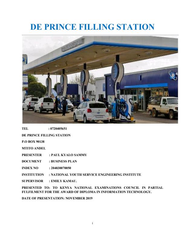 Page 1 – Sample Filling Stations Business Plan Colleges and University – Kenyaplex