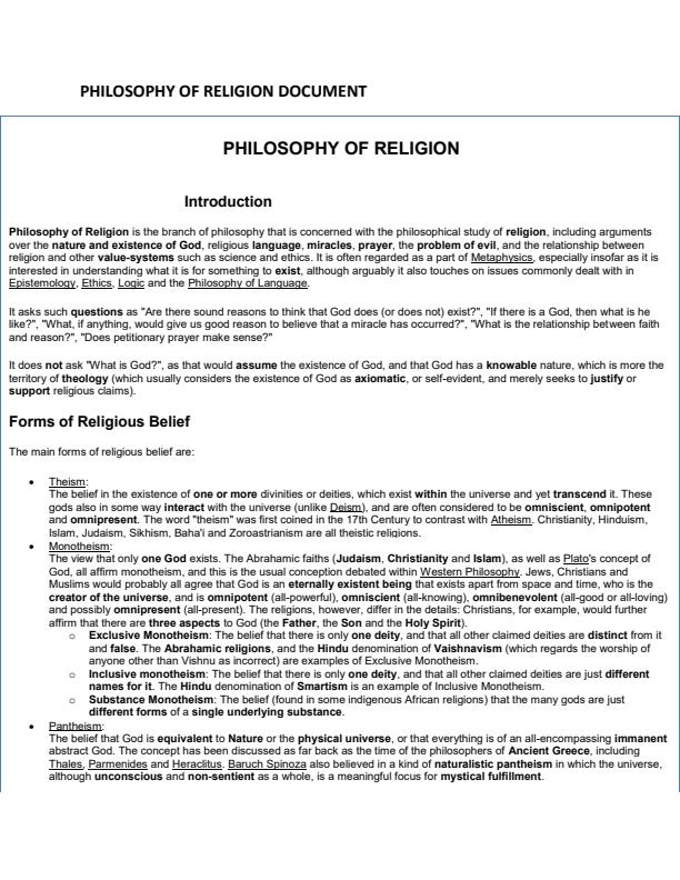Page 1 – Philosophy of Religion Notes – Kenyaplex