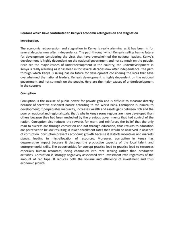 Page 1 – Reasons which have contributed to Kenya