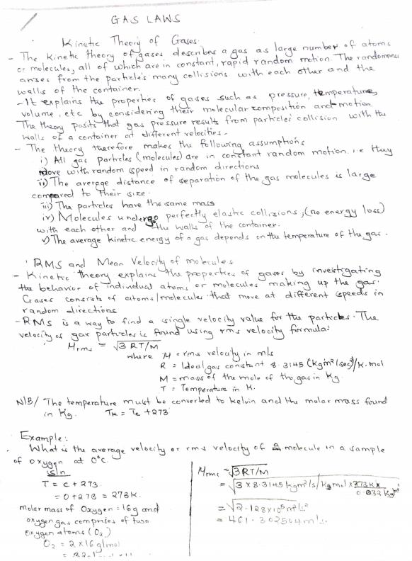 Page 1 – Physical Science Notes on Gas Laws and Calculations – Kenyaplex