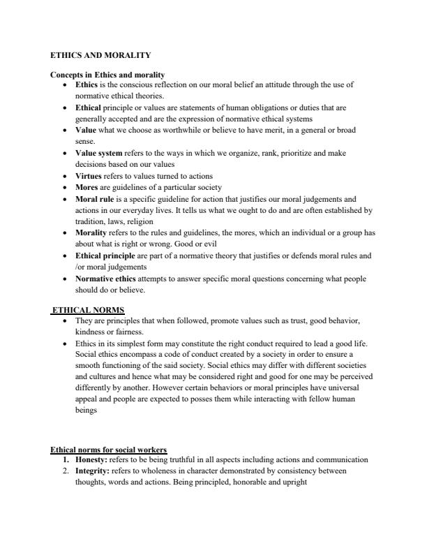 Page 1 – Social Psychology and Human Development Notes on Ethics and Morality – Kenyaplex