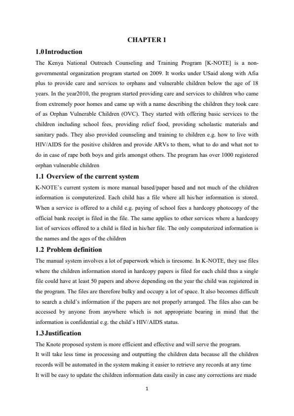 Page 1 – Trade Project Proposal: K-NOTE Children Information Management System – Kenyaplex