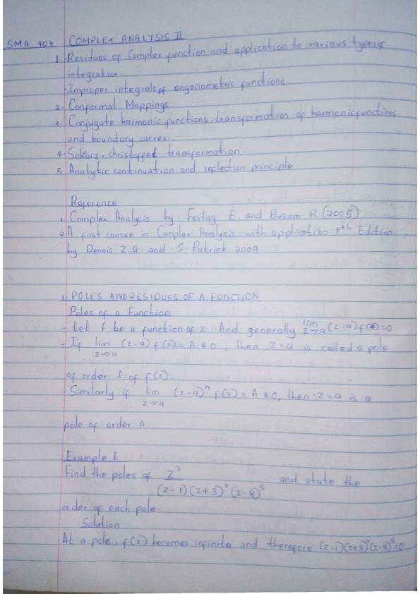 Page 1 – SMA 404: Complex Analysis II Notes – Kenyaplex