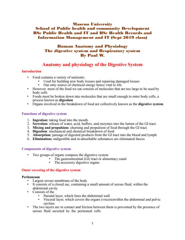 Page 1 – Anatomy and physiology of digestive system notes – Kenyaplex