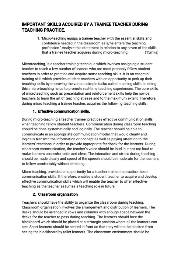 Page 1 – Important skills acquired by a trainee teacher during teaching practice – Kenyaplex