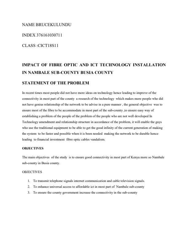 Page 1 – Impact of fibre optic and ict technology installation in nambale sub-county busia county – Kenyaplex