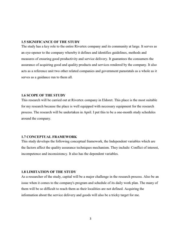Page 3 – Effect of quality assurance techniques in acquisition of goods, works and services in a manufacturing firm – Kenyaplex