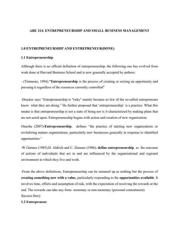 Page 1 – ABE 314: Entrepreneurship and small business management  – Kenyaplex