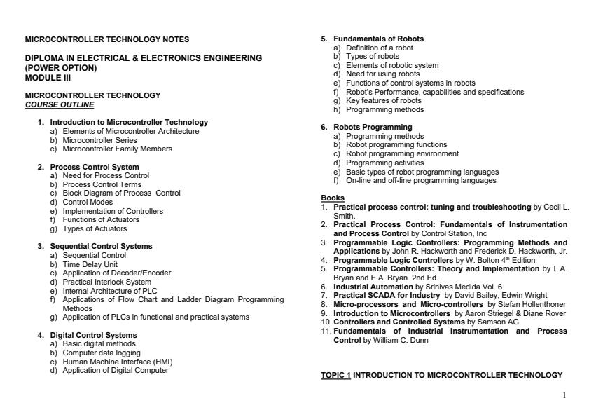 Page 1 – Diploma in Electrical and Electronics Engineering Microcontroller Technology Notes – Kenyaplex