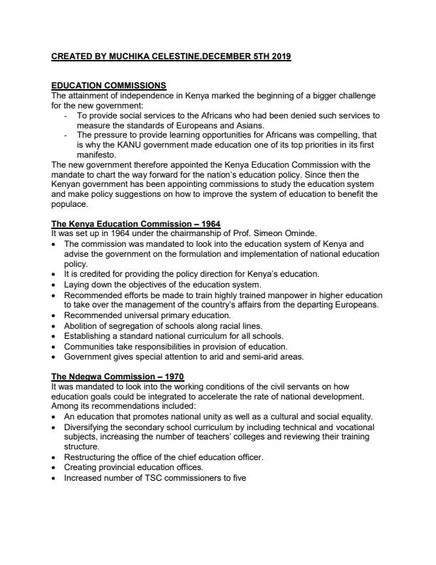 Page 1 – EPM 411: Educational Management and Planning Notes on Education Commissions – Kenyaplex