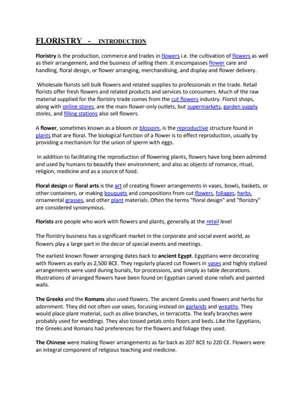 Page 1 – Introduction to Hospitality and Tourism Management - Floristry Notes – Kenyaplex