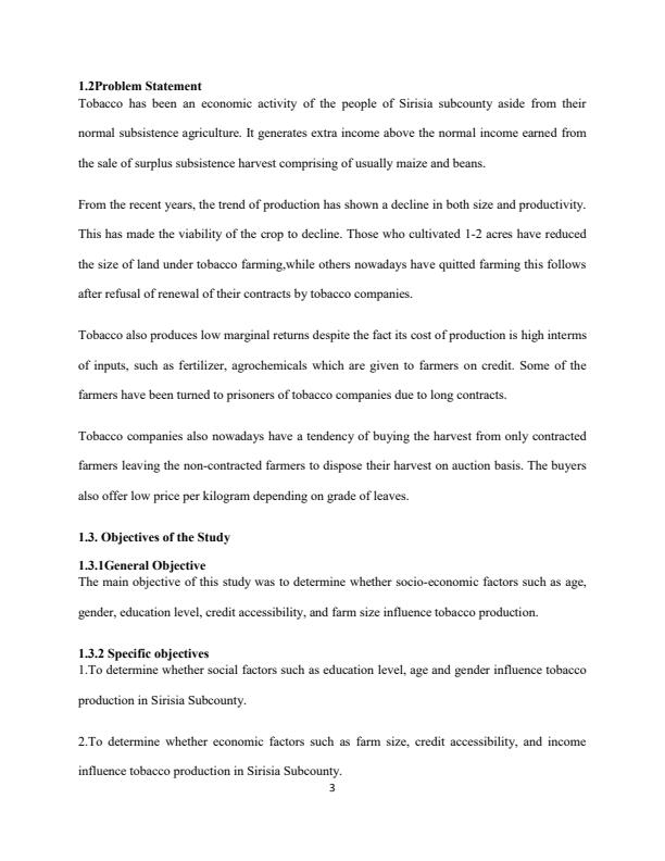 Page 3 – Factors Influencing Tobacco Production in Sirisia Subcounty, Bungoma County – Kenyaplex