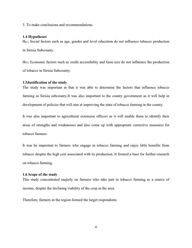 Page 4 – Factors Influencing Tobacco Production in Sirisia Subcounty, Bungoma County – Kenyaplex