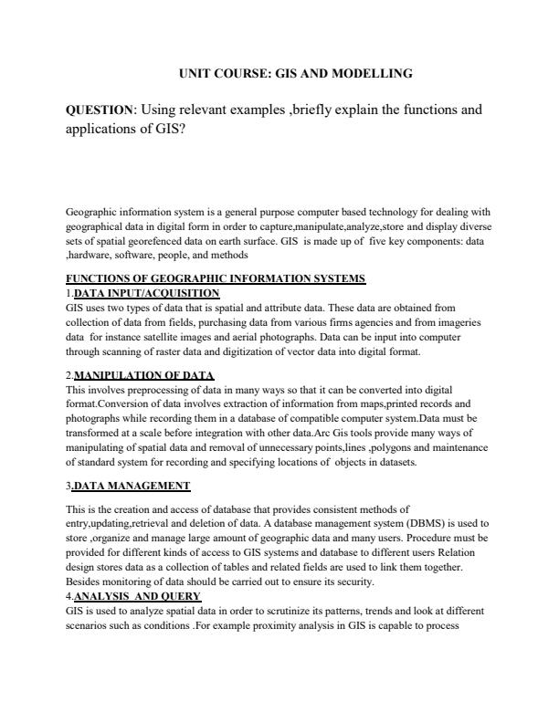 Page 1 – Using relevant examples, briefly explain the functions and applications of GIS – Kenyaplex