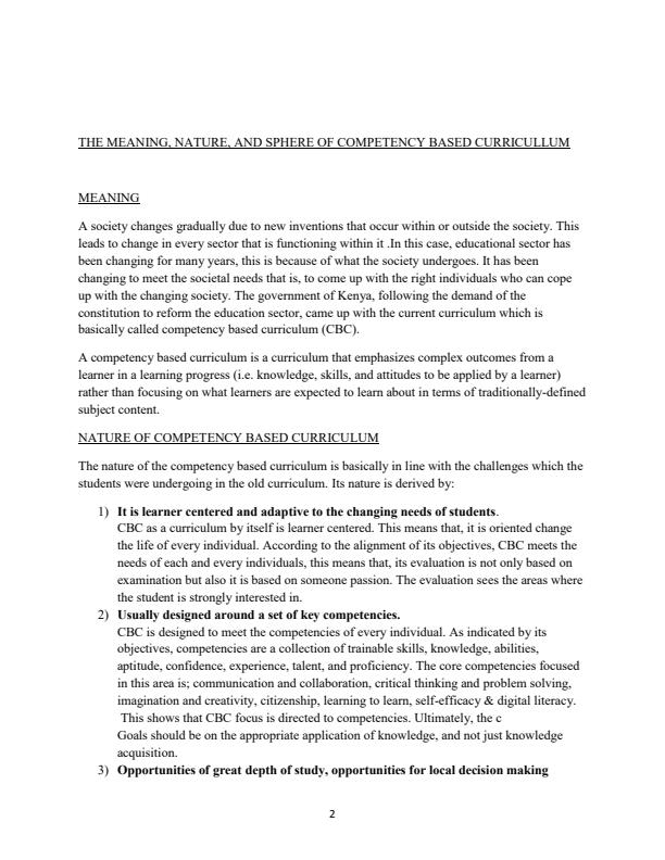 Page 1 – The meaning, nature, and sphere of competency based curriculum – Kenyaplex
