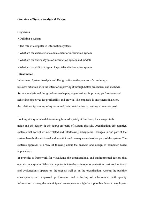 Page 1 – BSCS 103: System Analysis Notes 1st Year – Kenyaplex