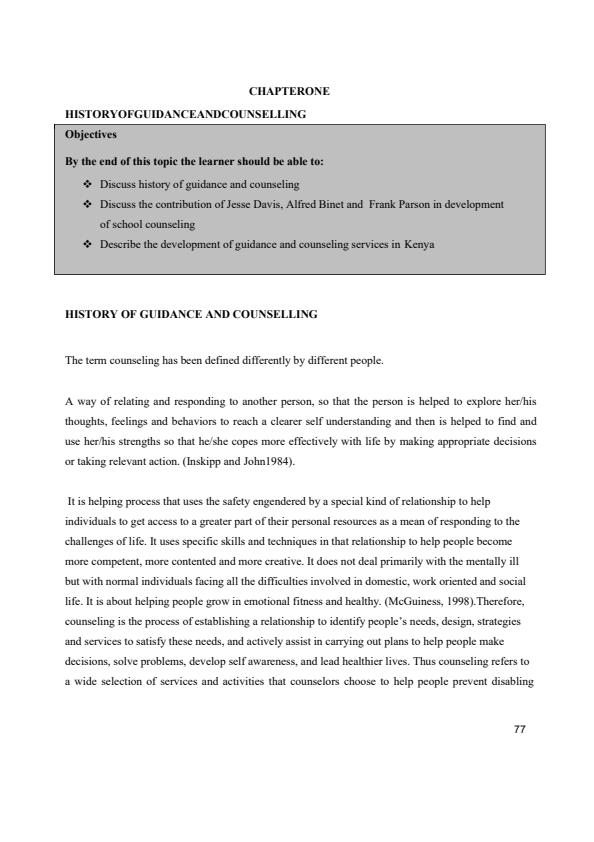 Page 1 – BEP 2201: Educational Guidance and Counselling Notes – Kenyaplex