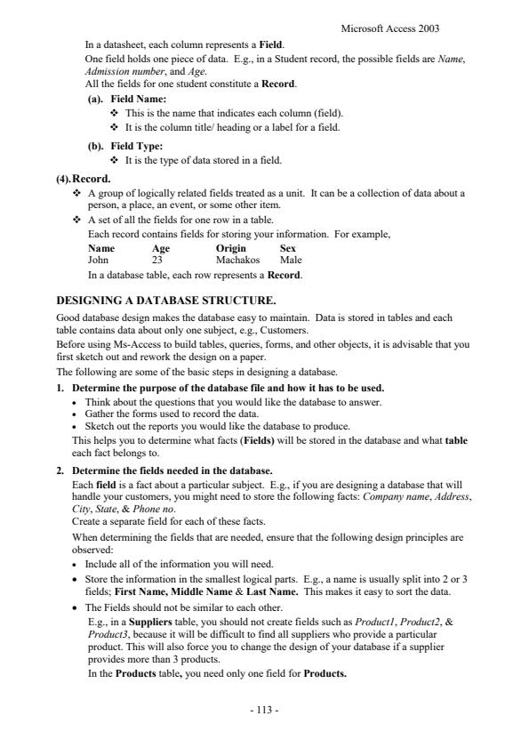 Page 2 – Microsoft Access - Database Notes – Kenyaplex