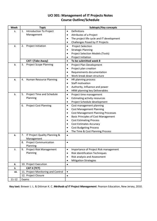 Page 1 – UCI 301: Management of IT Projects Notes – Kenyaplex