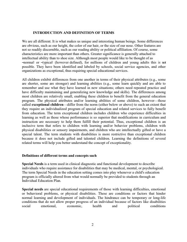 Page 1 – Introduction to Special Needs BSE 4219 Notes – Kenyaplex