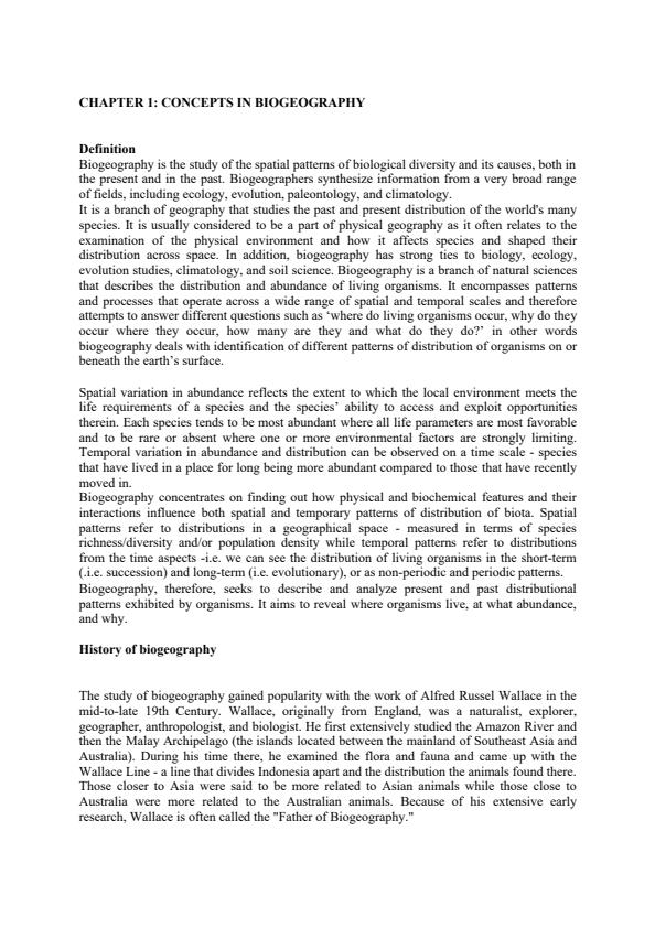 Page 1 – BHU2210: Biogeography Notes – Kenyaplex