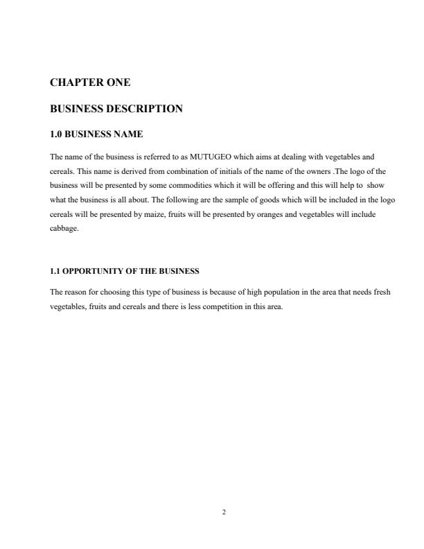 Page 2 – Sample Grocery Business Plan – Kenyaplex