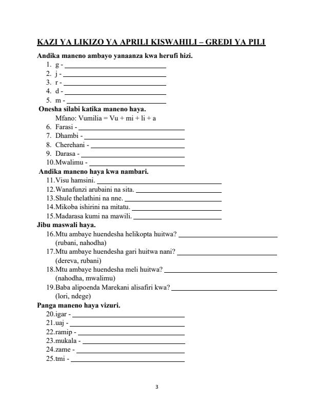 Page 1 – Grade 2 April holiday home work – Kenyaplex