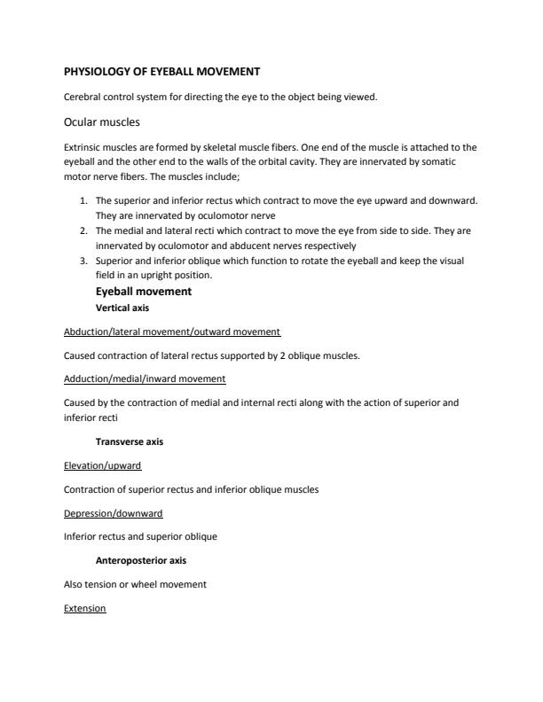 Page 1 – Medical physiology notes on physiology of eyeball movement – Kenyaplex