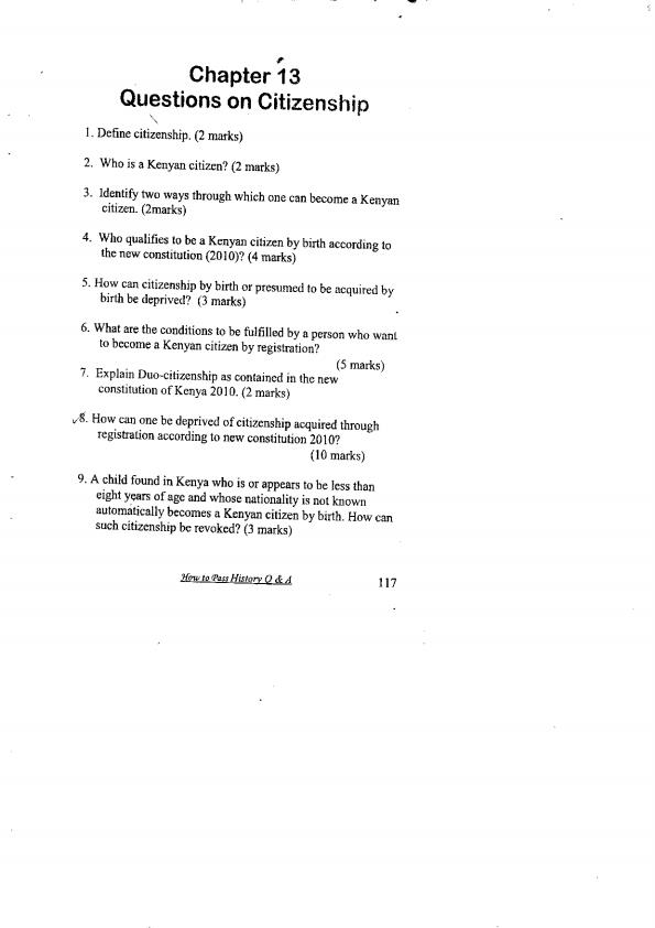Page 1 – Form 1 History and Government Topical Questions and Answers on Citizenship – Kenyaplex