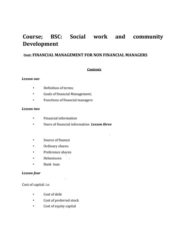 Page 1 – Financial Management for non-financial managers notes – Kenyaplex