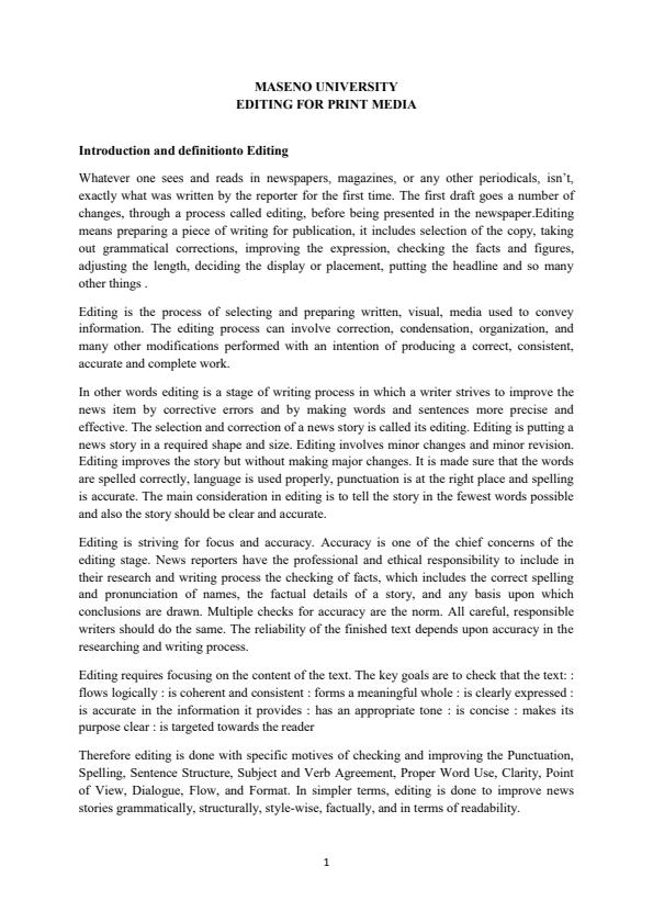 Page 1 – Editing for Print Media Notes – Kenyaplex