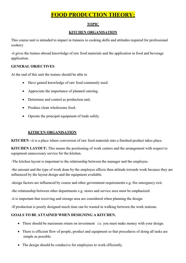 Food Production Theory Notes 7649