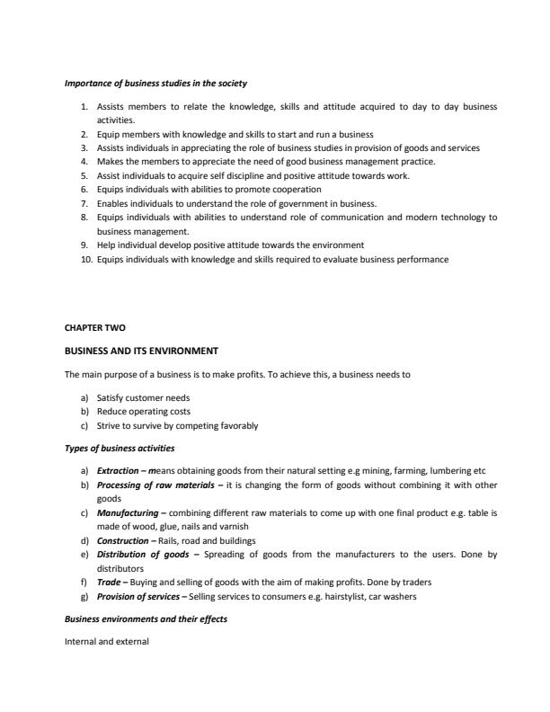 Page 2 – Business Studies Form 1 Notes - All topics combined – Kenyaplex